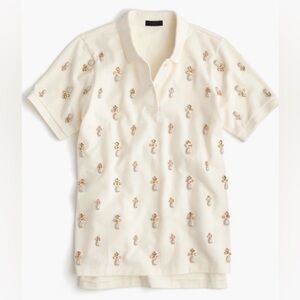 J.Crew Collection ivory jeweled embellished beaded polo shirt